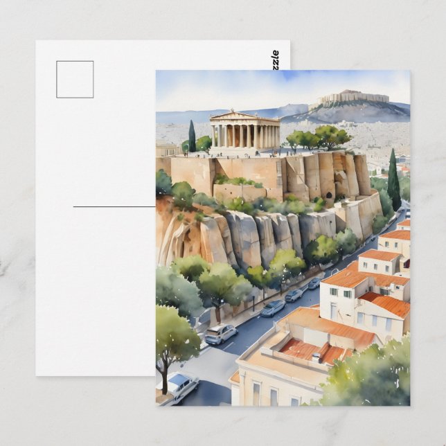 Athen Griechenland Aquarellkunst Postkarte (Vorne/Hinten)