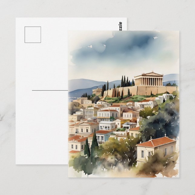 Athen Griechenland Aquarellkunst Postkarte (Vorne/Hinten)