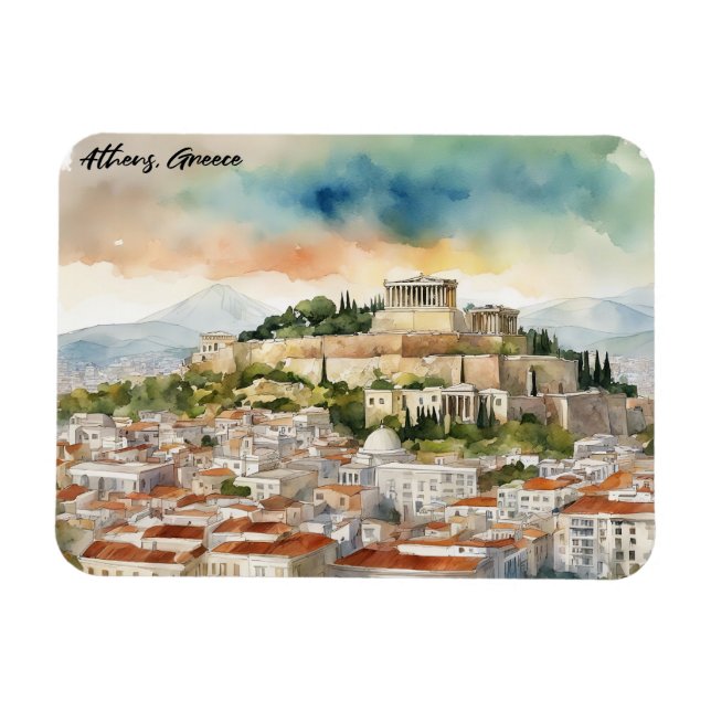 Athen Griechenland Aquarellmalerei Panoramasicht Magnet (Horizontal)