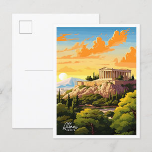 Athen Griechenland Art Vintage Reise Illustration Postkarte