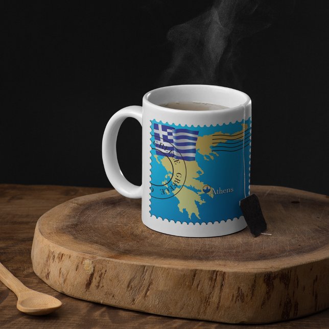 Athen Griechenland Briefmarke Griechenland Flagge  Kaffeetasse (Von Creator hochgeladen)