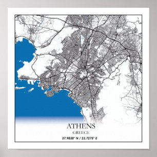 Athen Griechenland City Map Travel Simple Minimal Poster