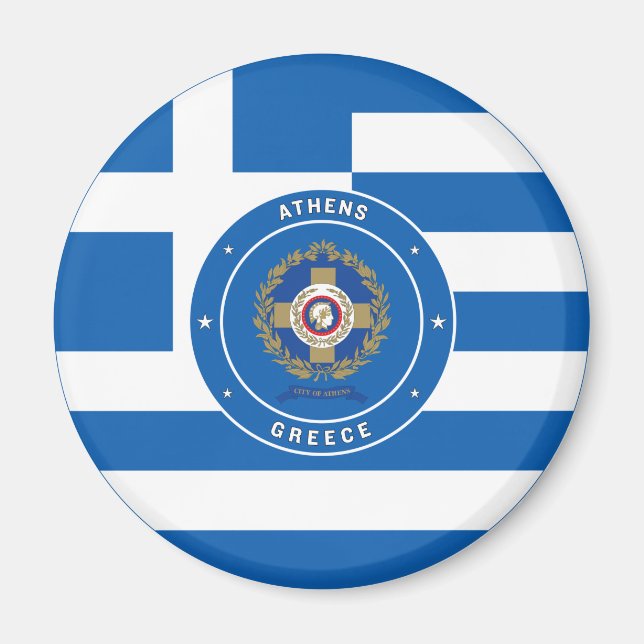 Athen, Griechenland - Emblem und Flagge Magnet (Vorne)