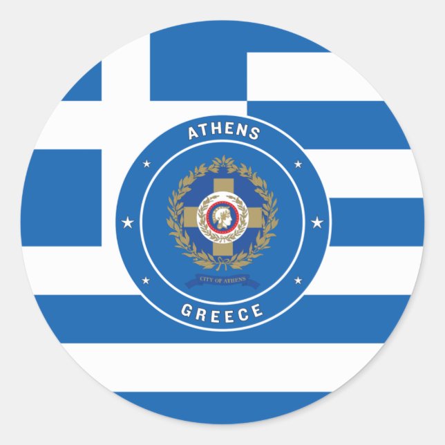 Athen, Griechenland - Emblem und Flagge Runder Aufkleber (Vorderseite)