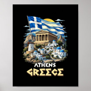 Athen Griechenland Flagge Athen Souvenir Reise Url Poster