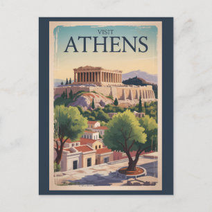 Athen Griechenland Illustration Reise Kunst Vintag Postkarte
