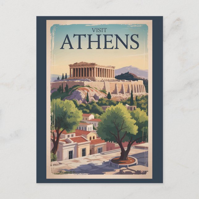 Athen Griechenland Illustration Travel Art Vintag Postkarte (Vorderseite)