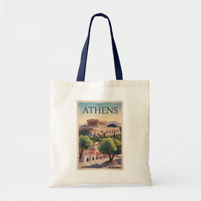 Athen Griechenland Illustration Travel Art Vintag Tragetasche (Vorne)