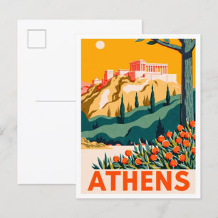 Athen Griechenland Kunst Vintage Illustration Postkarte
