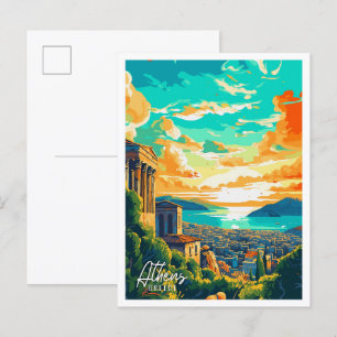Athen Griechenland Kunst vintage Reiseillustration Postkarte