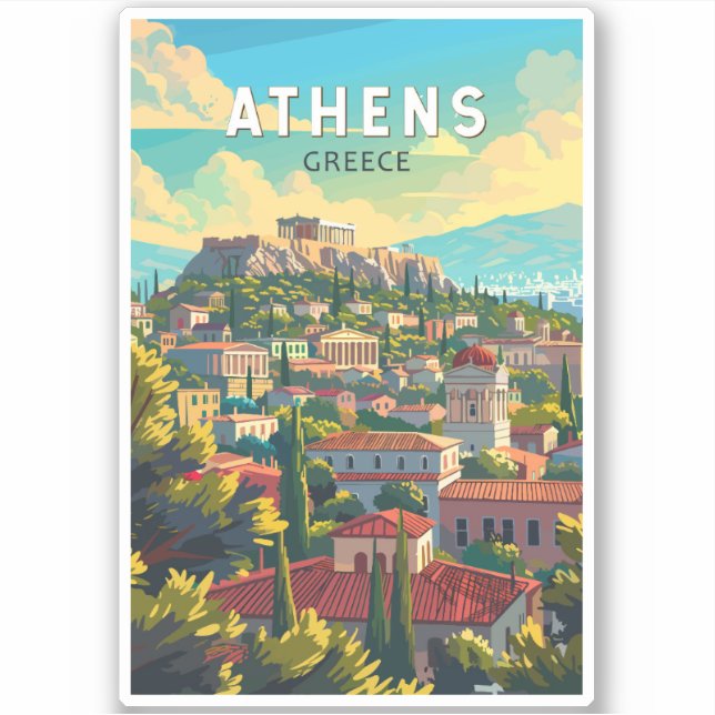 Athen Griechenland Reisen Kunst Vintag Aufkleber (Vorderseite)