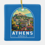 Athen Griechenland Reisen Kunst Vintag Keramikornament<br><div class="desc">Athen Retrovektor Reise Design. Die Stadt wird noch von Sehenswürdigkeiten des 5. Jahrhunderts vor Christus beherrscht,  darunter die Akropolis,  eine Hügelzitadelle mit antiken Gebäude wie dem kolonierten Parthenon-Tempel.</div>