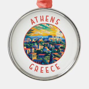 Athen Griechenland Retro Distressed Circle Ornament Aus Metall