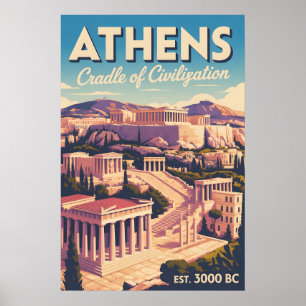 Athen Griechenland Retro-Silhouette Stadtansicht R Poster