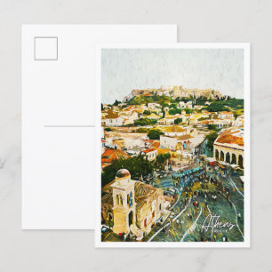 Athen Griechenland Schönes Ölmalerei Landschaft Postkarte