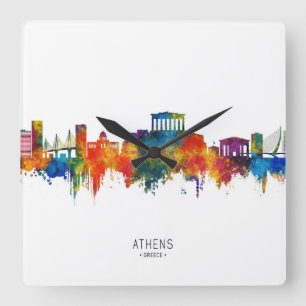 Athen Griechenland Skyline Quadratische Wanduhr