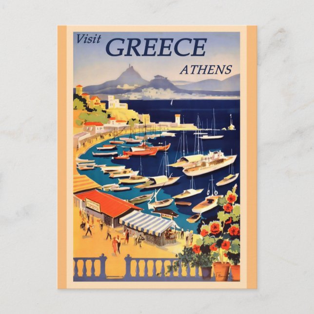 Athen Griechenland Vintag griechisches Reiseplakat Postkarte (Vorderseite)
