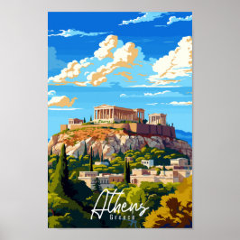 Athen Griechenland Vintage-Illustration Poster
