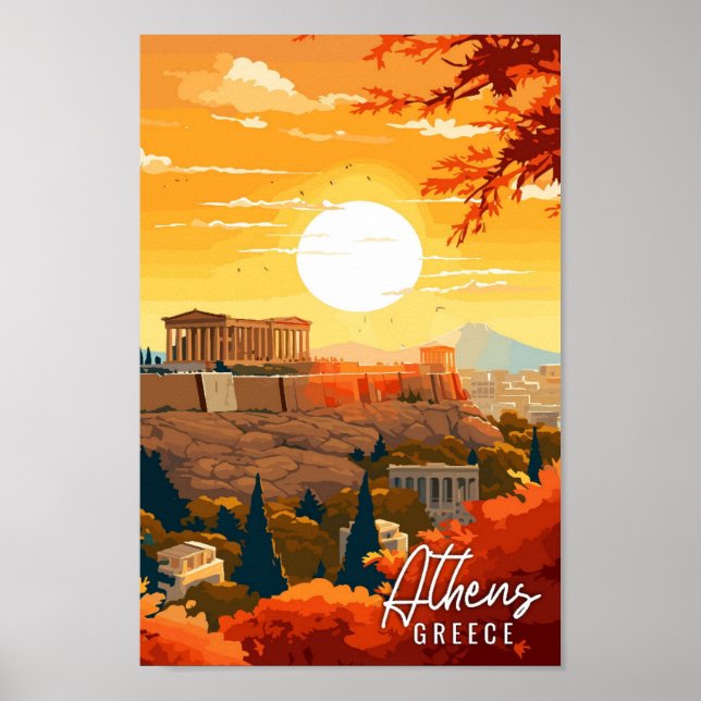 Athen Griechenland Vintage-Illustration Poster (Vorne)