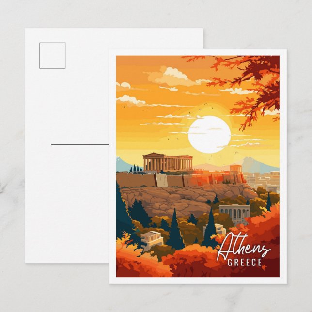 Athen Griechenland Vintage-Illustration Postkarte (Vorne/Hinten)
