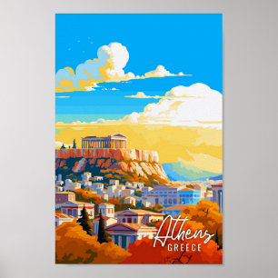 Athen Griechenland Vintage Kunstreisemodelle Poster