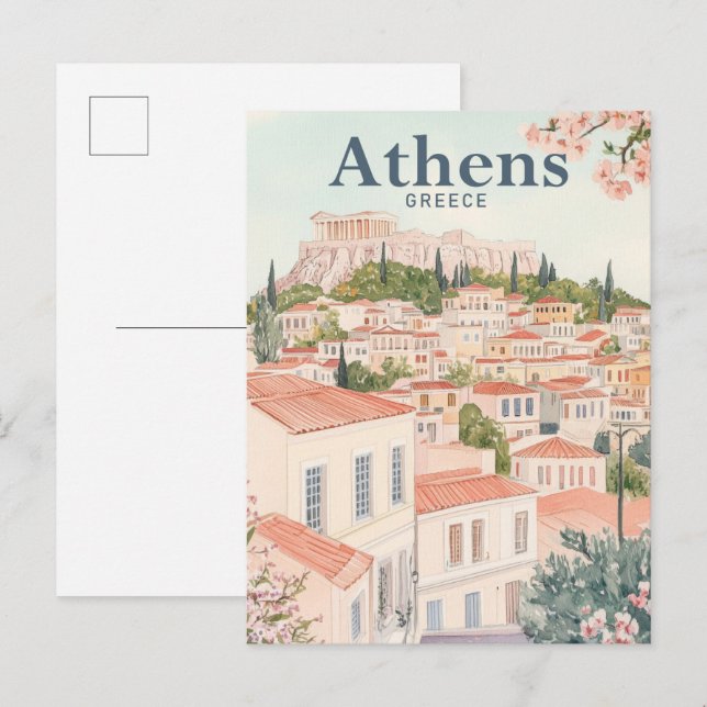 Athen Griechenland Wasserfarbenmalereireise Postkarte (Vorne/Hinten)