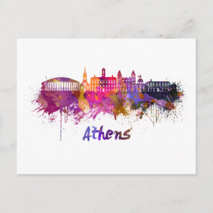 Athen OH Skyline in Aquarellfarben Postkarte