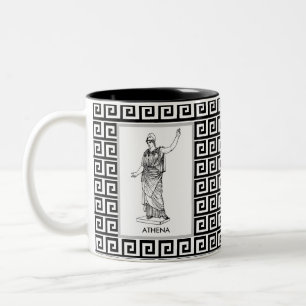 Athena Göttin auf Schwarz-Weiß griechischem Muster Zweifarbige Tasse