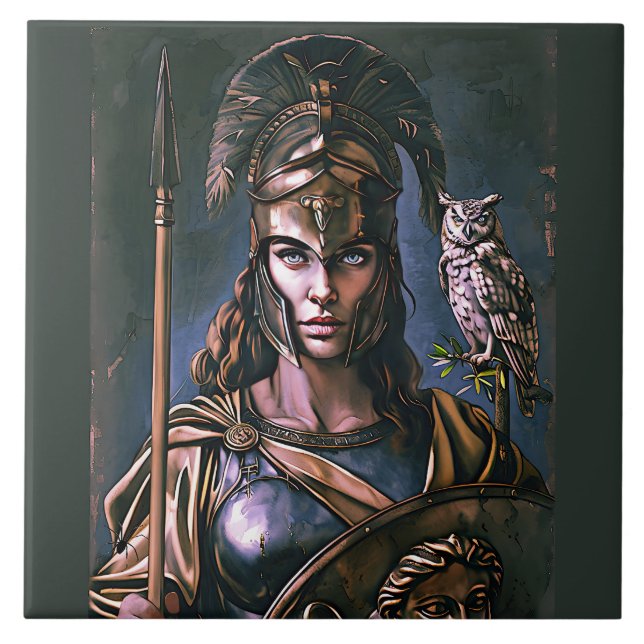 "Athena's Fierce Loyalty" Farbiges Portrait Fliese (Vorderseite)