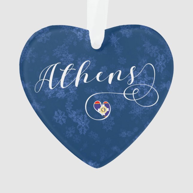 Athener Flagge im Herzen Griechenlands Ornament (Rückseite)