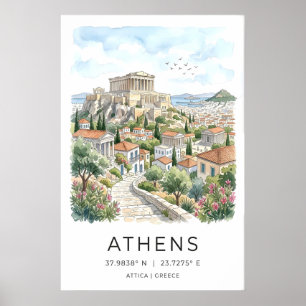 Athens City Kunstprint Parthenon und Steinweg Poster