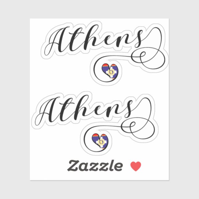 Athens Flag Heart, Griechenland Aufkleber (Blatt)