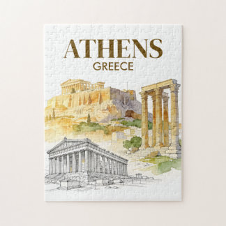 Athens Greece Acropolis Watercolor Sketch Travel