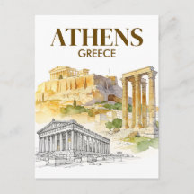 Athens Greece Acropolis Watercolor Sketch Travel