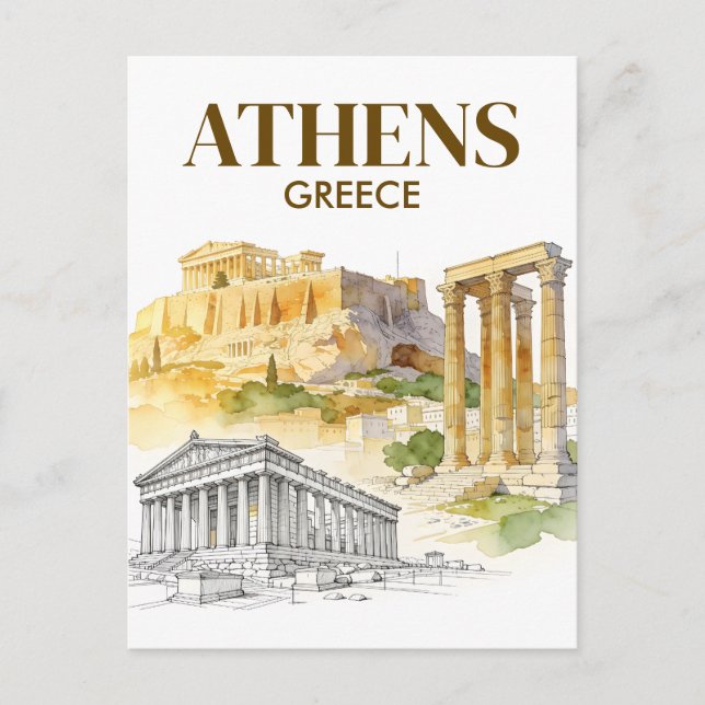 Athens Greece Acropolis Watercolor Sketch Travel Postkarte (Vorderseite)