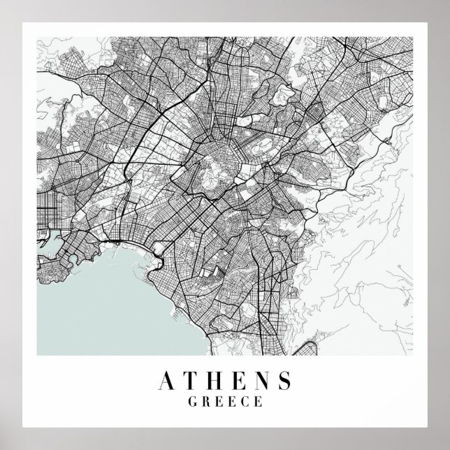 Athens Greece Blue Water Street Map Poster (Vorne)