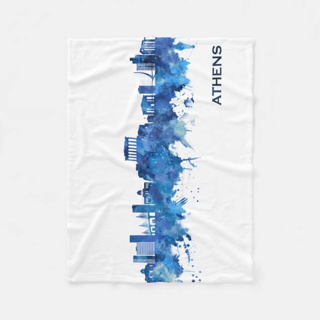 Athens Greece Skyline Blue Fleecedecke (Vorderseite)
