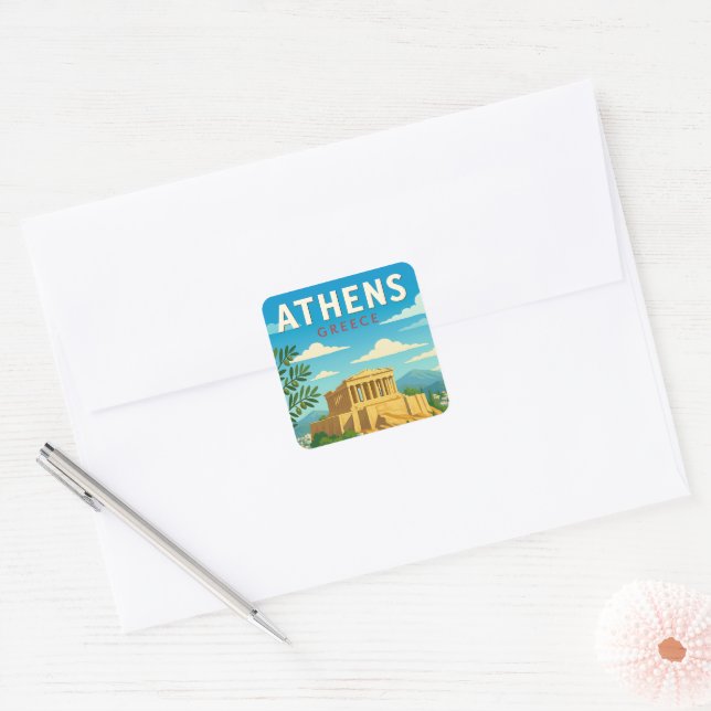 Athens Greece Vintage Travel | Parthenon Acropolis Quadratischer Aufkleber (Umschlag)
