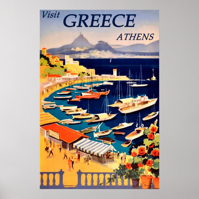 Athens, Griechenland Vintage Travel Poster (Vorne)
