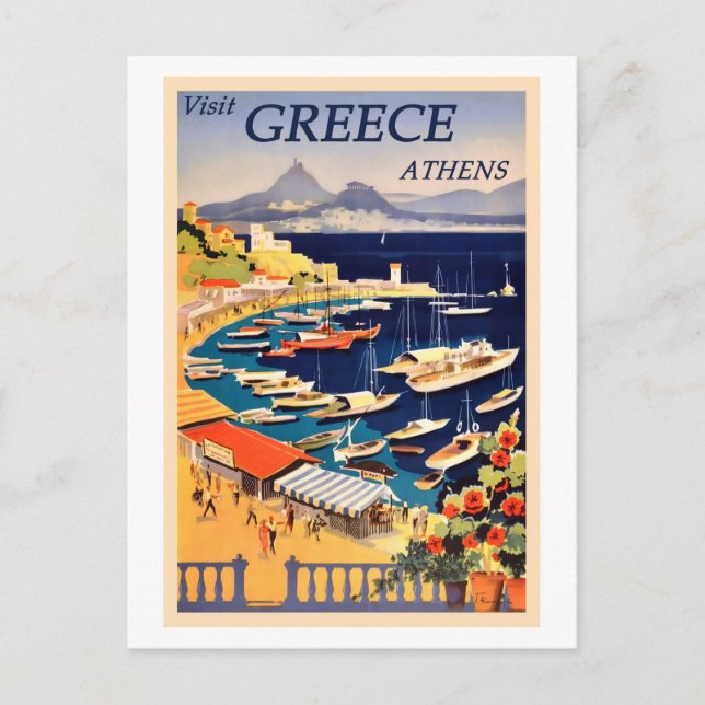 Athens, Griechenland Vintage Travel Poster Postkarte (Vorderseite)