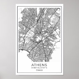 Athens Map - Athnes Black and White Map Poster