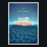 Athens Vintage Travel Poster<br><div class="desc">Vintages Reiseplakat eines Athen in der Nacht,  inspiriert von den Reiseplakaten der 20er Jahre. Text lautet: Besuchen Sie Athen. Original handgezeichnete und digital gerenderte Illustration von Henry Rivers für Travel Poster Co.</div>