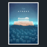 Athens Vintage Travel Poster<br><div class="desc">Vintages Reiseplakat eines Athen in der Nacht,  inspiriert von den Reiseplakaten der 20er Jahre. Text lautet: Besuchen Sie Athen. Original handgezeichnete und digital gerenderte Illustration von Henry Rivers für Travel Poster Co.</div>