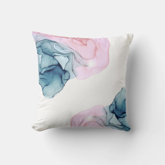 Ätherisch Aquamarin rosa Inky Moderner Glamour Kissen (Vorderseite)