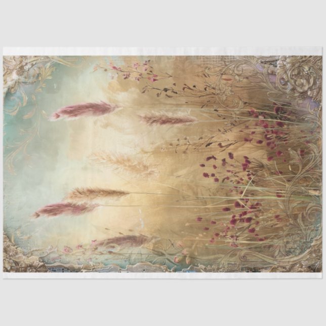 Ätherisch, Pampas Grass Field, Mixed Media Effect Seidenpapier (Vorderseite)