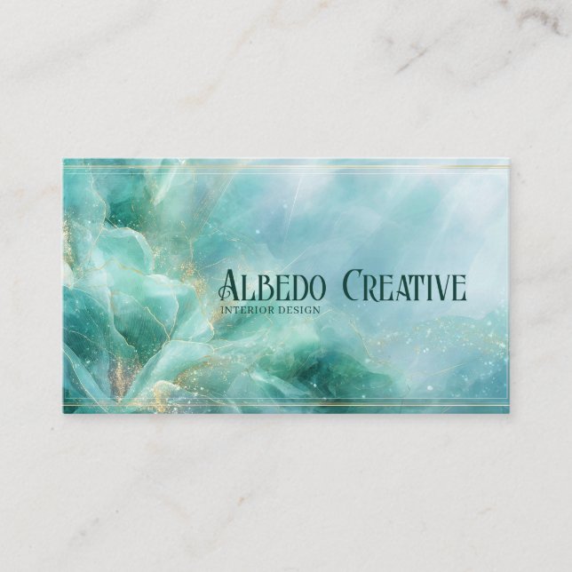 Ätherische Abstrakte Blüten Aquamarin und Gold Visitenkarte (Vorderseite)