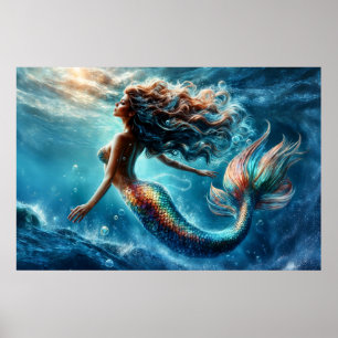 Ätherische aquatische Meerjungfrau Schönheit in ti Poster