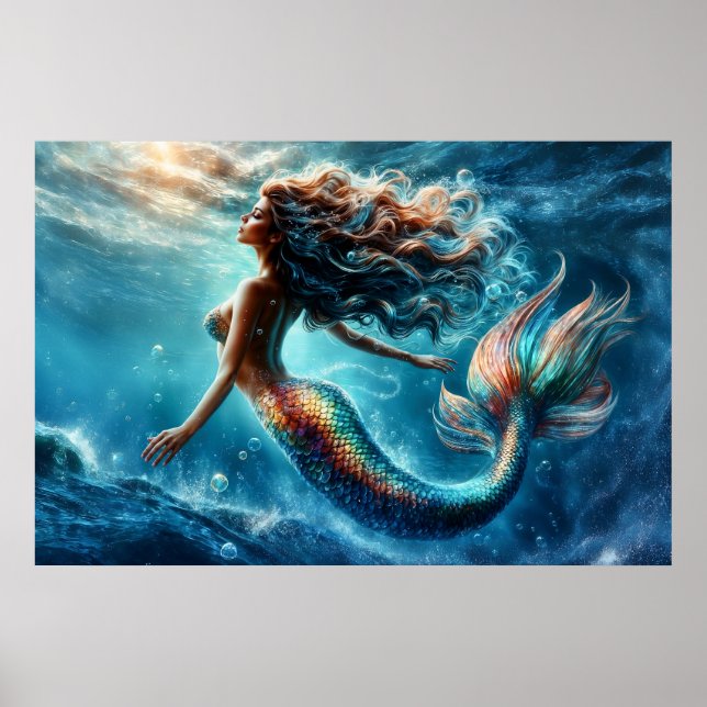 Ätherische aquatische Meerjungfrau Schönheit in ti Poster (Vorne)