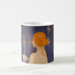 Ätherische Art Nouveau-Frau bei mondbeschienenen C Kaffeetasse
