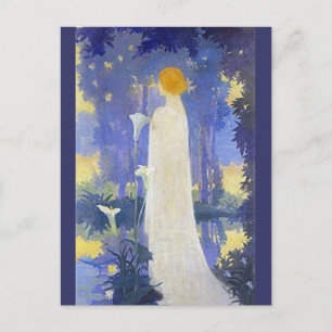 Ätherische Art Nouveau-Frau bei mondbeschienenen C Postkarte